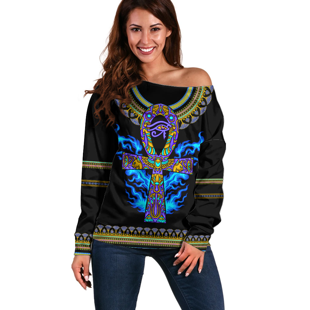 egyptian-ankh-golden-blue-fire-off-shoulder-sweater