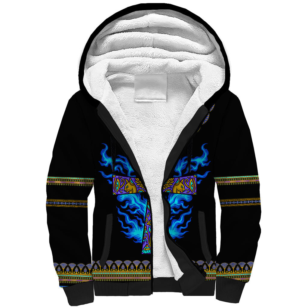 Egyptian Ankh Golden Blue Fire Sherpa Hoodie - Wonder Print Shop