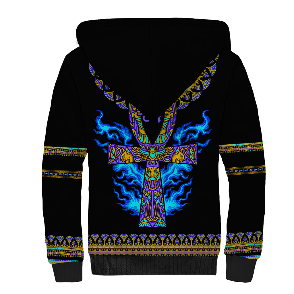 Egyptian Ankh Golden Blue Fire Sherpa Hoodie - Wonder Print Shop