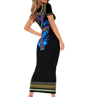Egyptian Ankh Golden Blue Fire Short Sleeve Bodycon Dress - Wonder Print Shop