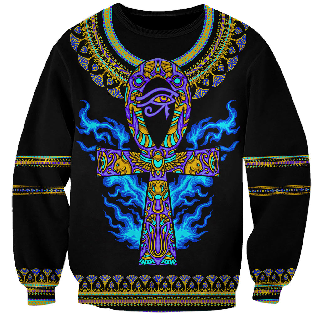 Egyptian Ankh Golden Blue Fire Sweatshirt - Wonder Print Shop
