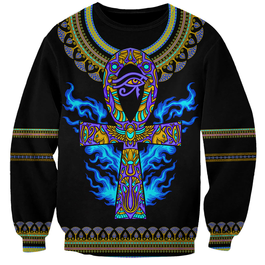 egyptian-ankh-golden-blue-fire-sweatshirt