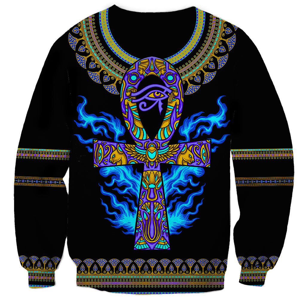 Egyptian Ankh Golden Blue Fire Sweatshirt - Wonder Print Shop