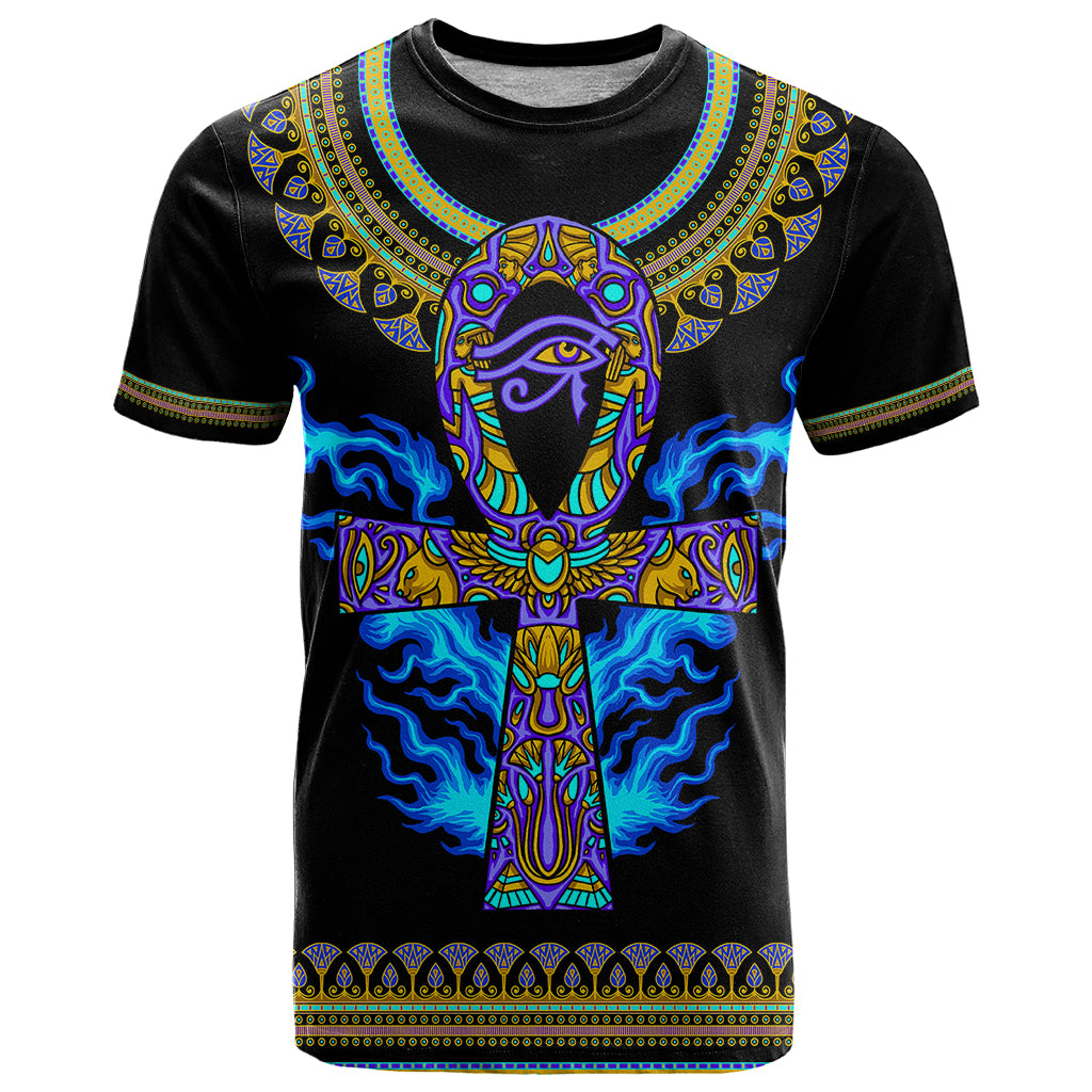 Egyptian Ankh Golden Blue Fire T Shirt - Wonder Print Shop
