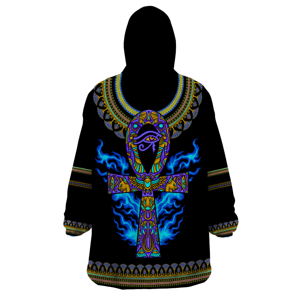 Egyptian Ankh Golden Blue Fire Wearable Blanket Hoodie - Wonder Print Shop