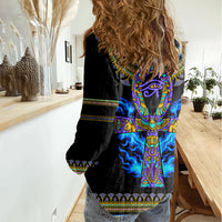 Egyptian Ankh Golden Blue Fire Women Casual Shirt - Wonder Print Shop