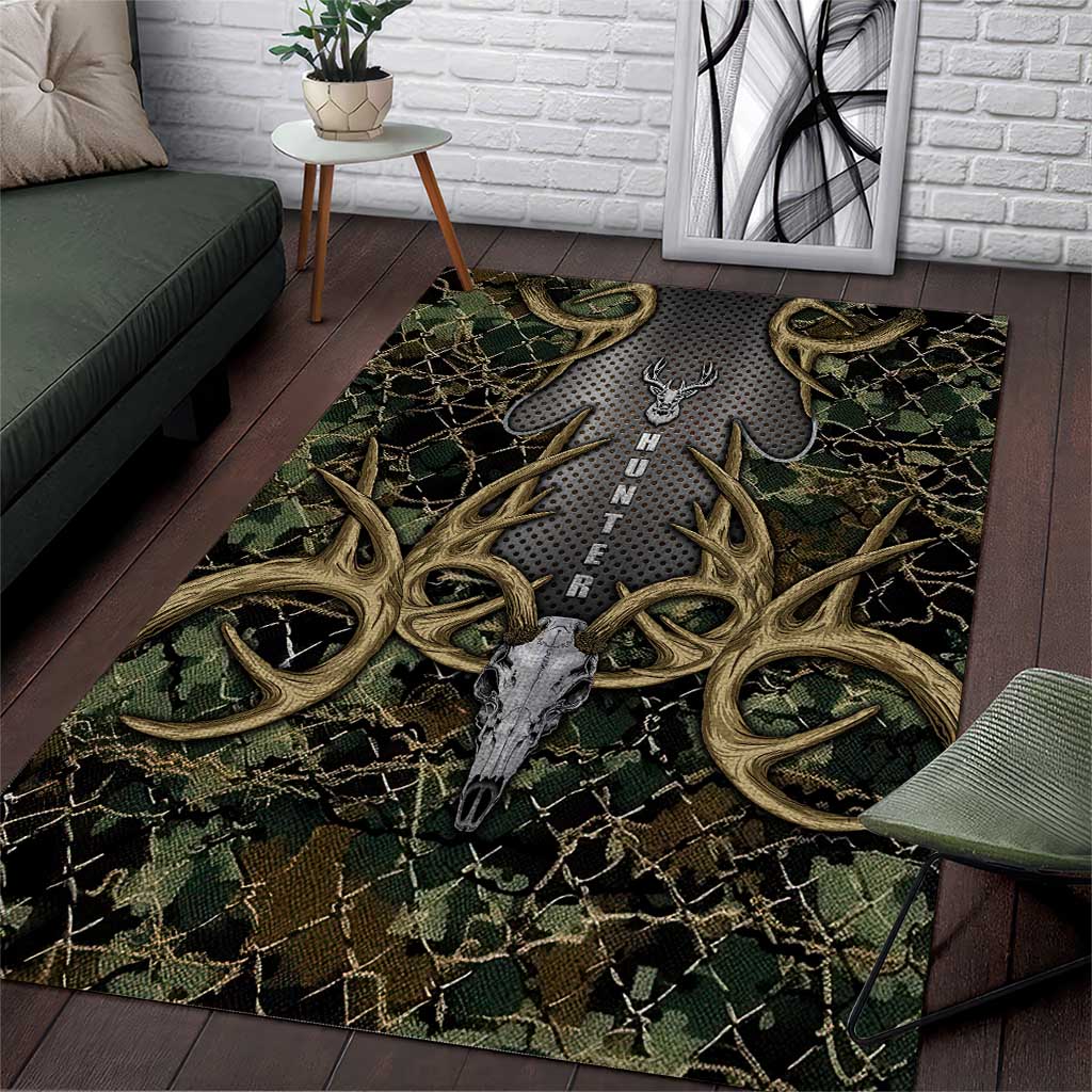 Skull Deer Hunting Camouflage Pattern Area Rug Rustic Hunting Metal Mesh Background Art - Wonder Print Shop
