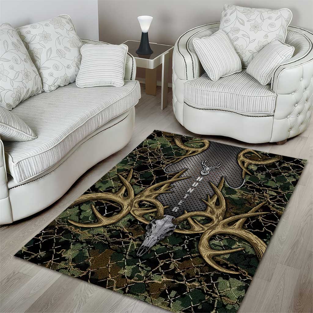 Skull Deer Hunting Camouflage Pattern Area Rug Rustic Hunting Metal Mesh Background Art - Wonder Print Shop