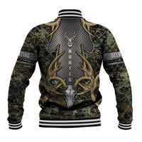 Skull Deer Hunting Camouflage Pattern Baseball Jacket Rustic Hunting Metal Mesh Background Art - Wonder Print Shop