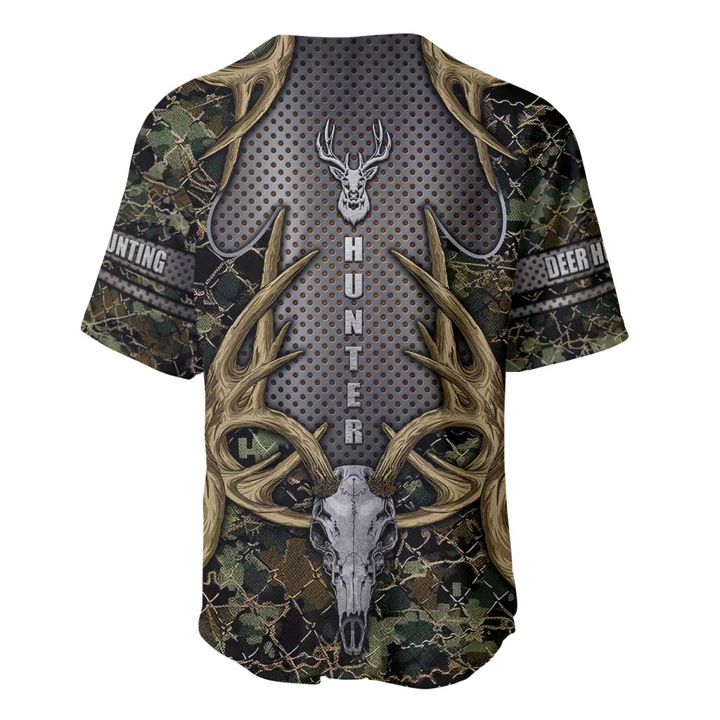 Skull Deer Hunting Camouflage Pattern Baseball Jersey Rustic Hunting Metal Mesh Background Art - Wonder Print Shop