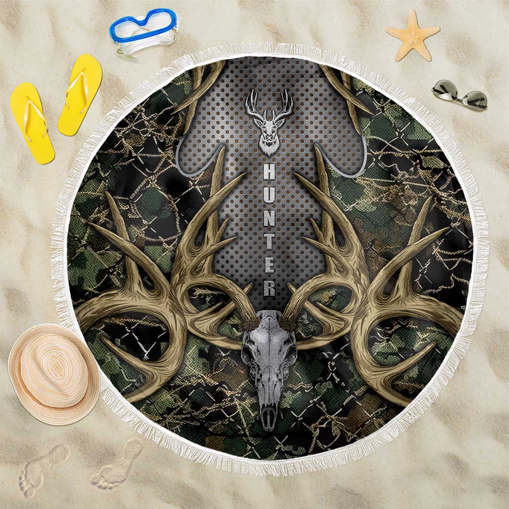Skull Deer Hunting Camouflage Pattern Beach Blanket Rustic Hunting Metal Mesh Background Art - Wonder Print Shop