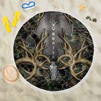 Skull Deer Hunting Camouflage Pattern Beach Blanket Rustic Hunting Metal Mesh Background Art - Wonder Print Shop