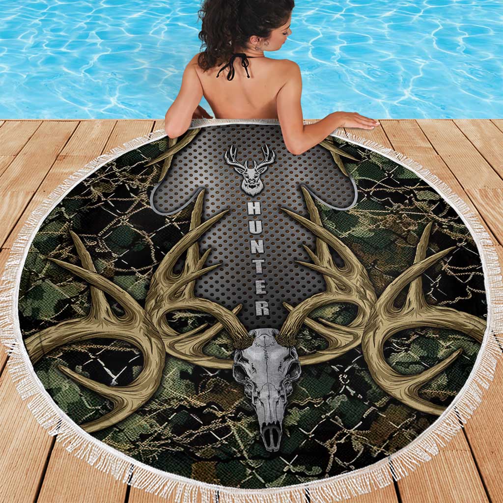 Skull Deer Hunting Camouflage Pattern Beach Blanket Rustic Hunting Metal Mesh Background Art - Wonder Print Shop