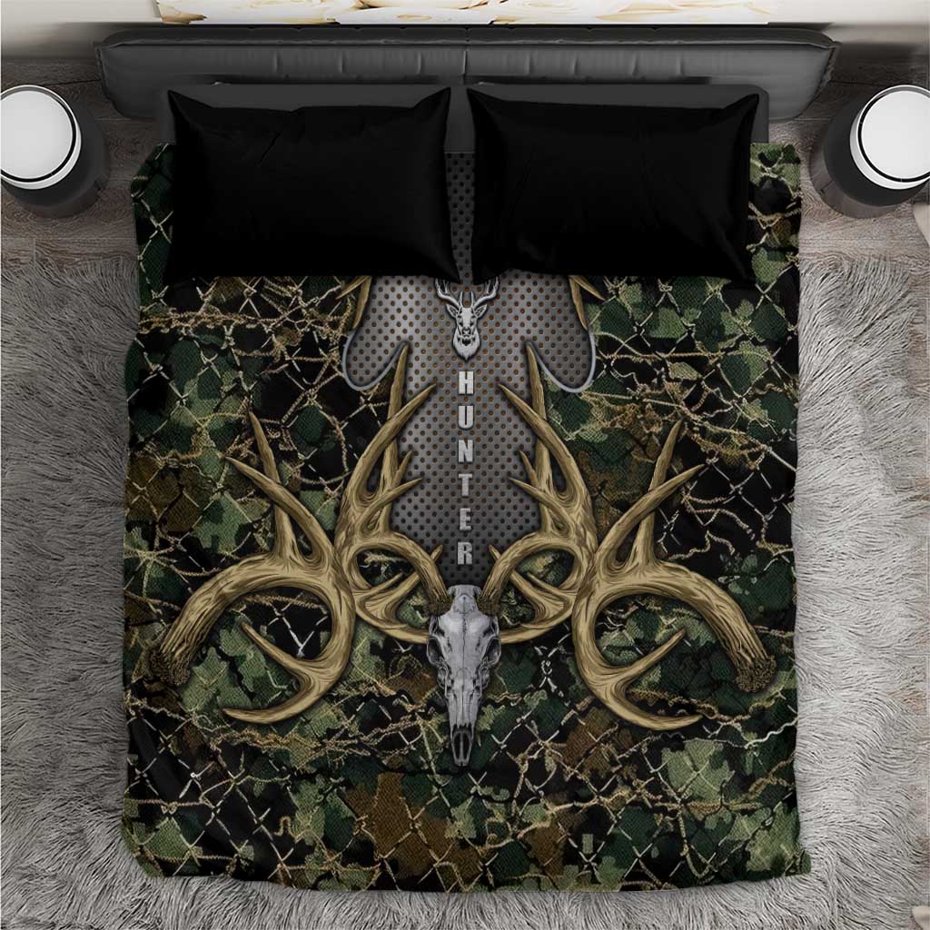 Skull Deer Hunting Camouflage Pattern Bedding Set Rustic Hunting Metal Mesh Background Art - Wonder Print Shop