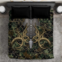 Skull Deer Hunting Camouflage Pattern Bedding Set Rustic Hunting Metal Mesh Background Art - Wonder Print Shop