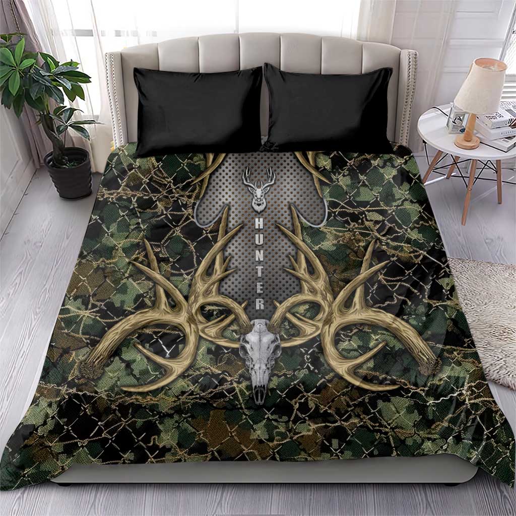 Skull Deer Hunting Camouflage Pattern Bedding Set Rustic Hunting Metal Mesh Background Art - Wonder Print Shop