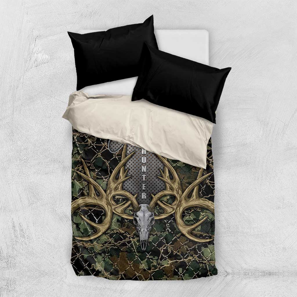 Skull Deer Hunting Camouflage Pattern Bedding Set Rustic Hunting Metal Mesh Background Art - Wonder Print Shop