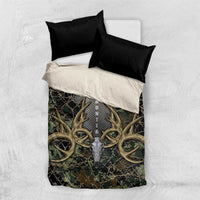 Skull Deer Hunting Camouflage Pattern Bedding Set Rustic Hunting Metal Mesh Background Art - Wonder Print Shop