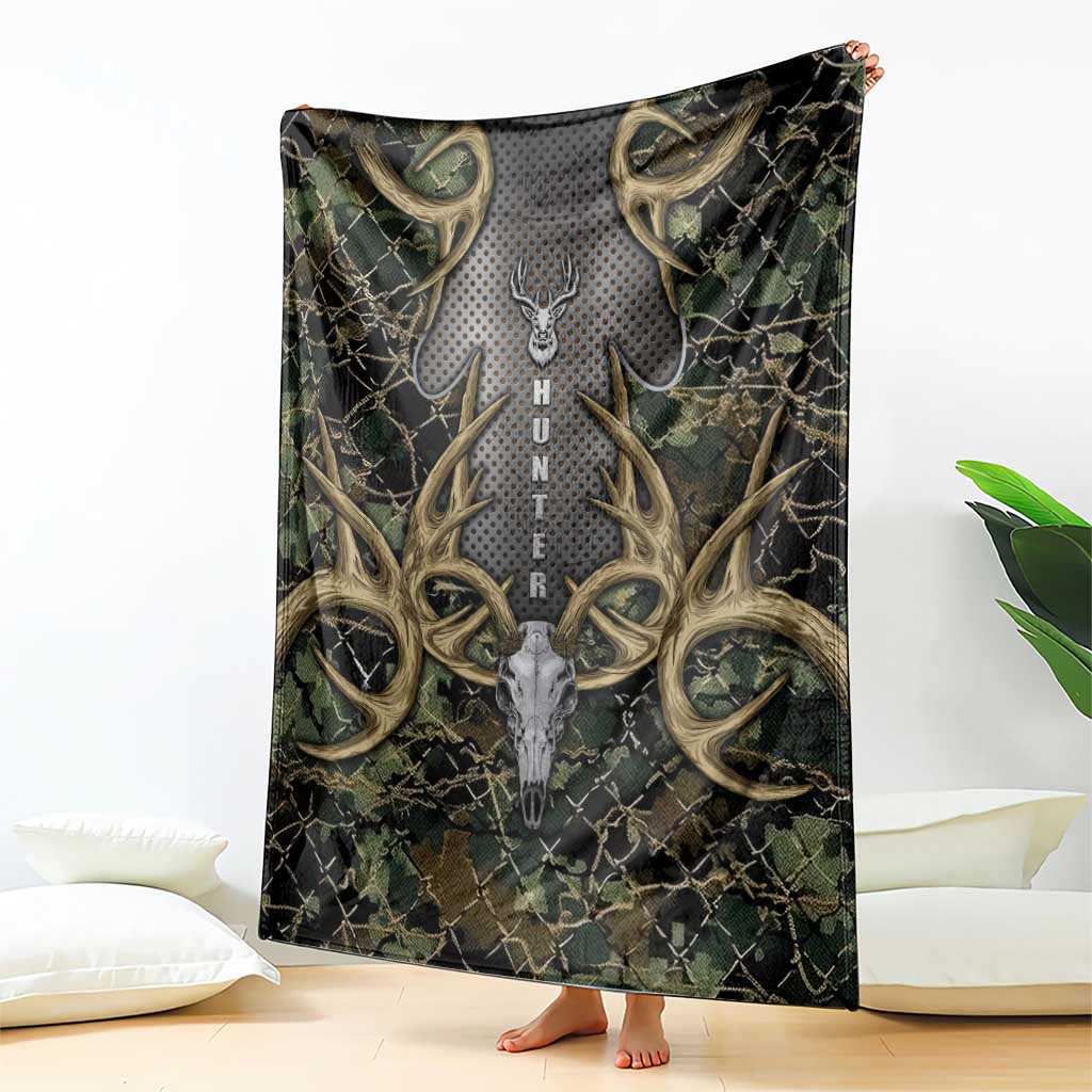 Skull Deer Hunting Camouflage Pattern Blanket Rustic Hunting Metal Mesh Background Art - Wonder Print Shop