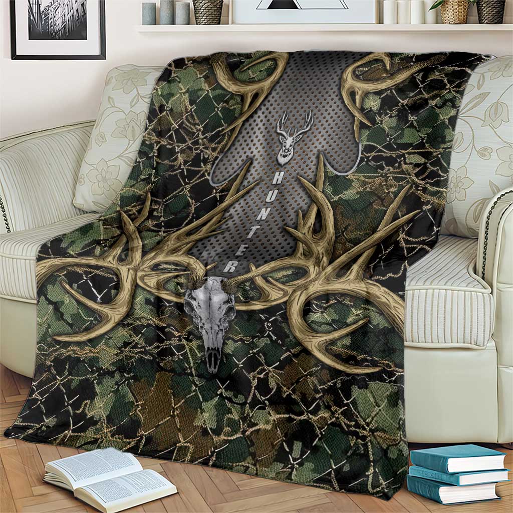 Skull Deer Hunting Camouflage Pattern Blanket Rustic Hunting Metal Mesh Background Art - Wonder Print Shop