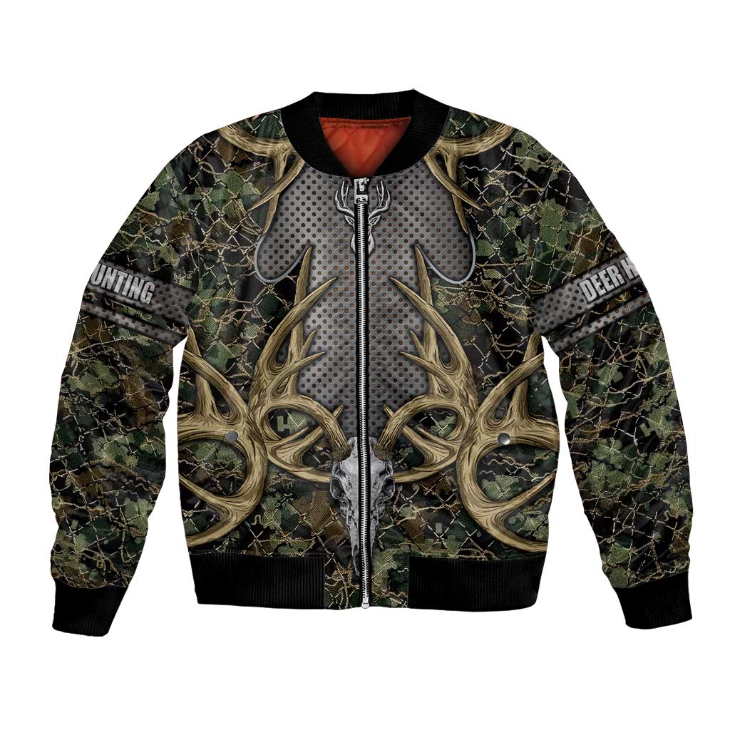 Skull Deer Hunting Camouflage Pattern Bomber Jacket Rustic Hunting Metal Mesh Background Art - Wonder Print Shop