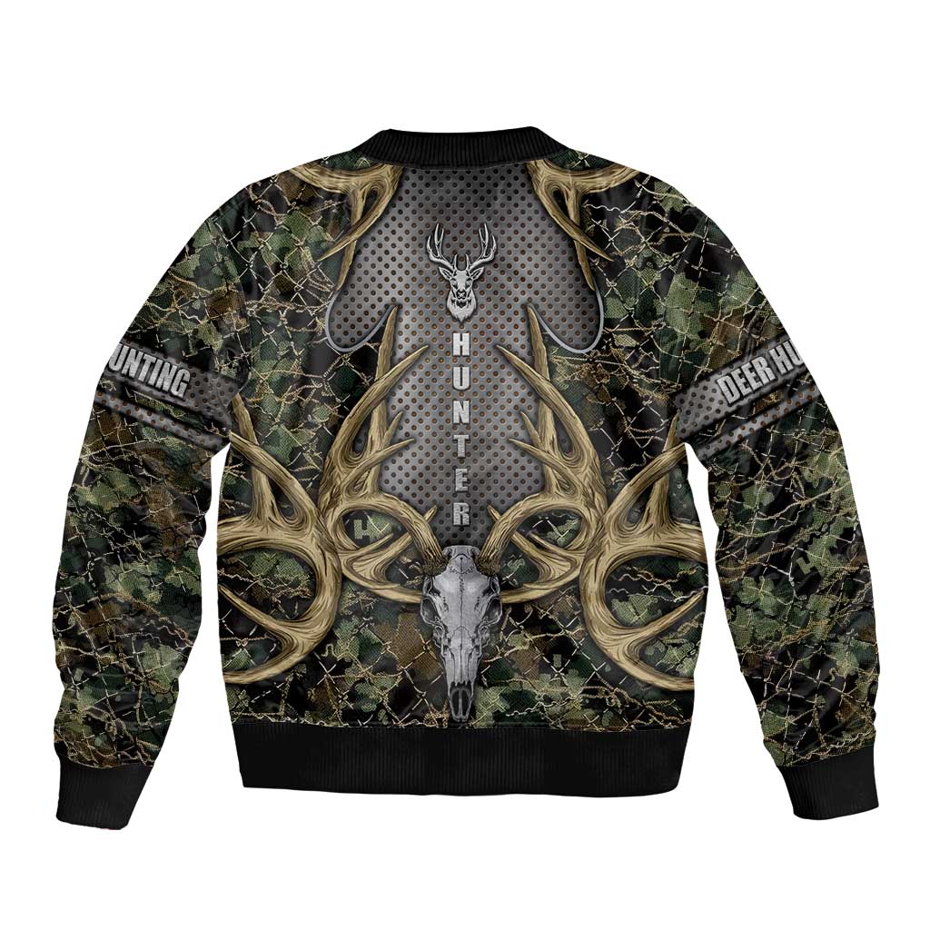 Skull Deer Hunting Camouflage Pattern Bomber Jacket Rustic Hunting Metal Mesh Background Art - Wonder Print Shop