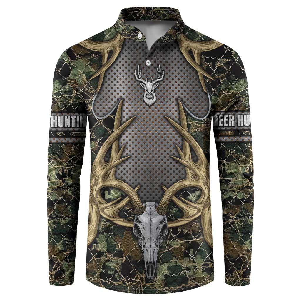 Skull Deer Hunting Camouflage Pattern Button Sweatshirt Rustic Hunting Metal Mesh Background Art - Wonder Print Shop