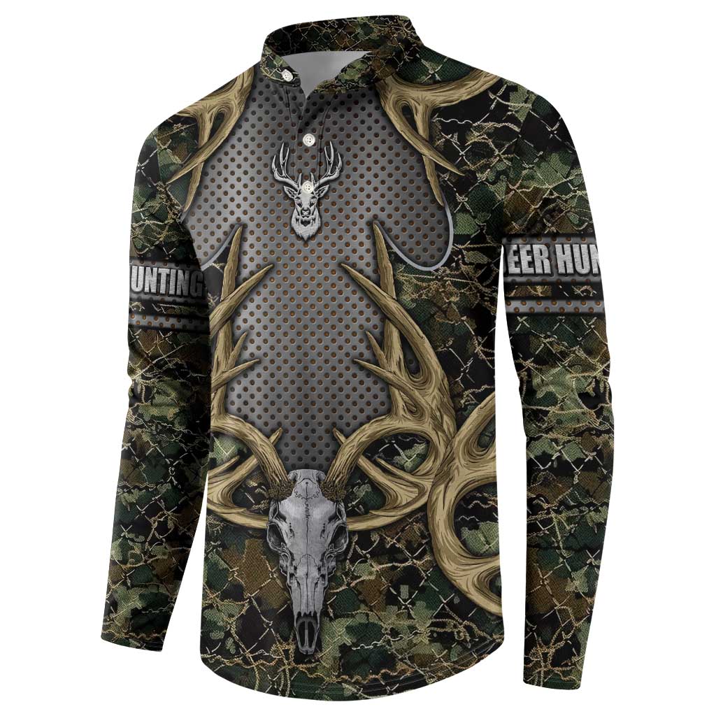 Skull Deer Hunting Camouflage Pattern Button Sweatshirt Rustic Hunting Metal Mesh Background Art - Wonder Print Shop