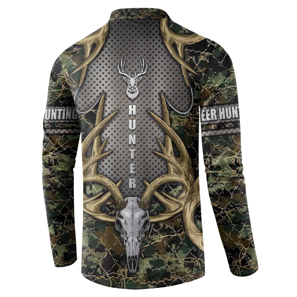 Skull Deer Hunting Camouflage Pattern Button Sweatshirt Rustic Hunting Metal Mesh Background Art - Wonder Print Shop