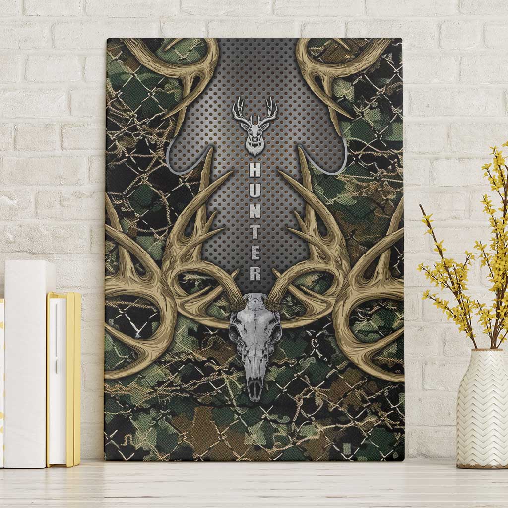Skull Deer Hunting Camouflage Pattern Canvas Wall Art Rustic Hunting Metal Mesh Background Art - Wonder Print Shop