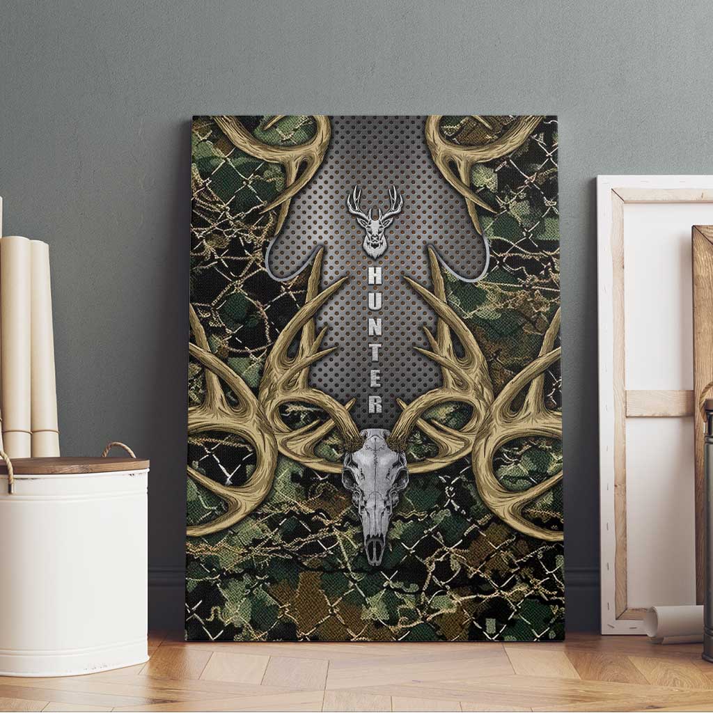Skull Deer Hunting Camouflage Pattern Canvas Wall Art Rustic Hunting Metal Mesh Background Art - Wonder Print Shop