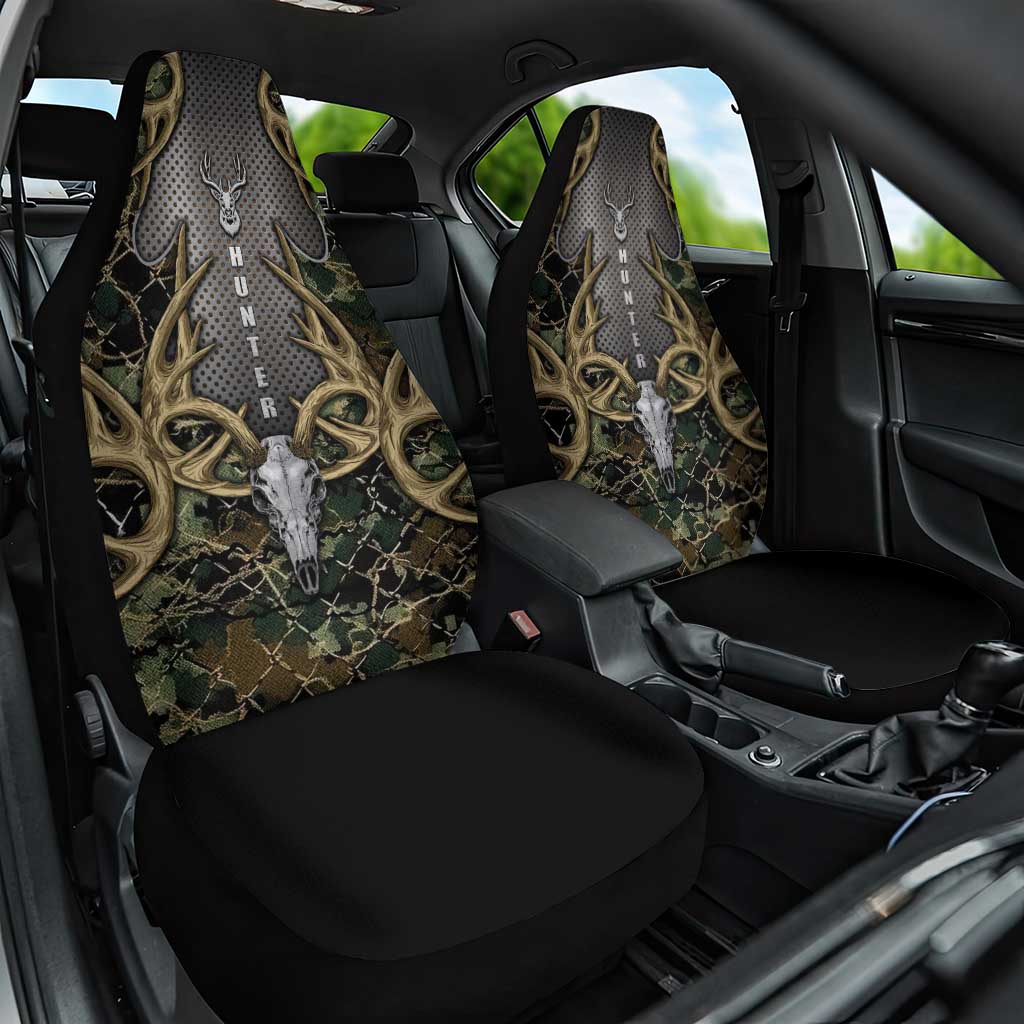 Skull Deer Hunting Camouflage Pattern Car Seat Cover Rustic Hunting Metal Mesh Background Art - Wonder Print Shop