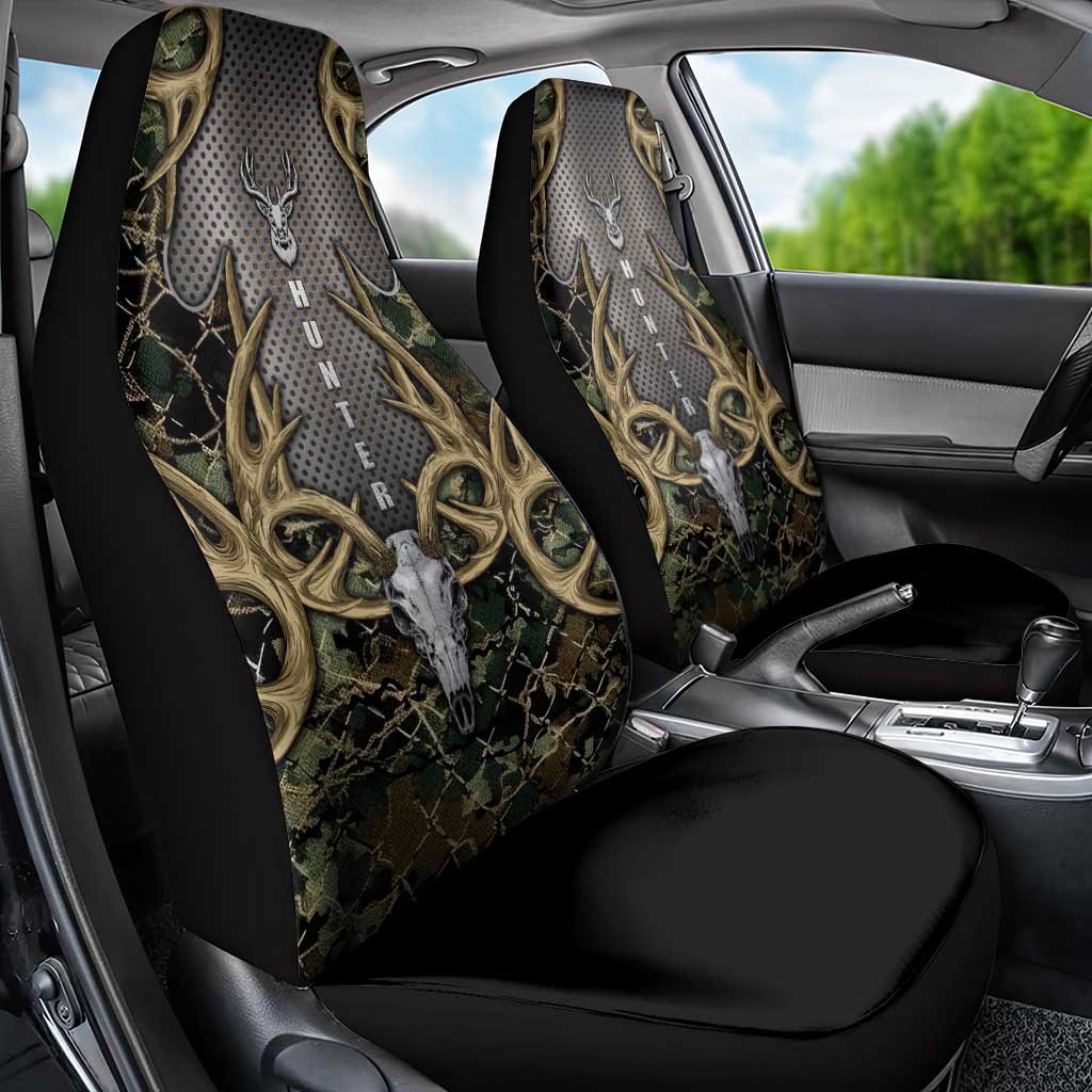 Skull Deer Hunting Camouflage Pattern Car Seat Cover Rustic Hunting Metal Mesh Background Art - Wonder Print Shop