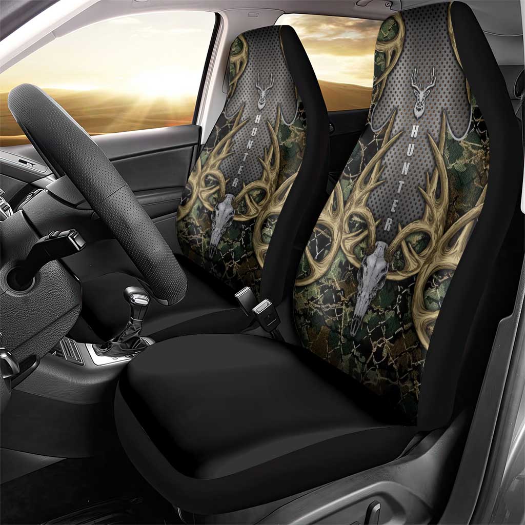 Skull Deer Hunting Camouflage Pattern Car Seat Cover Rustic Hunting Metal Mesh Background Art - Wonder Print Shop