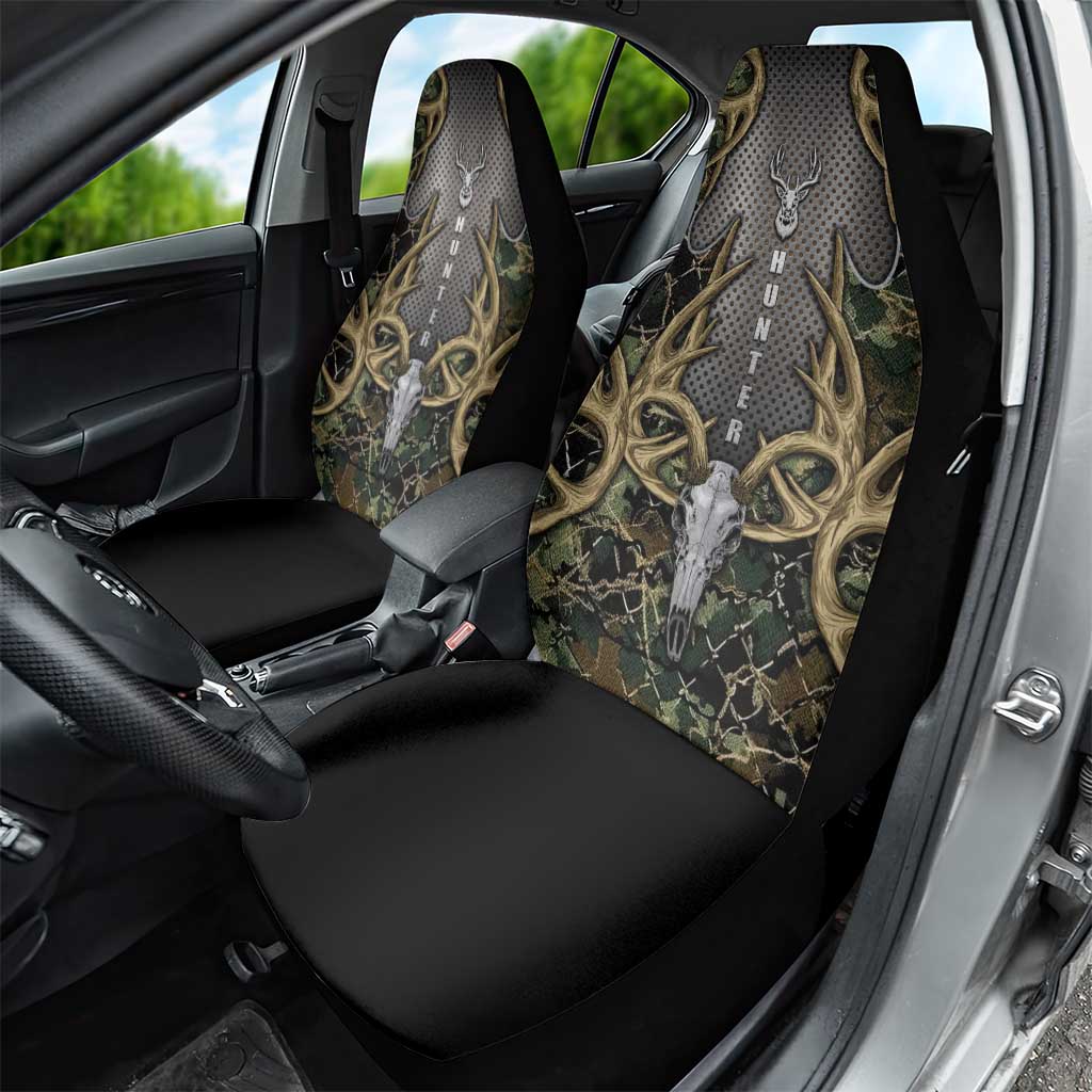Skull Deer Hunting Camouflage Pattern Car Seat Cover Rustic Hunting Metal Mesh Background Art - Wonder Print Shop