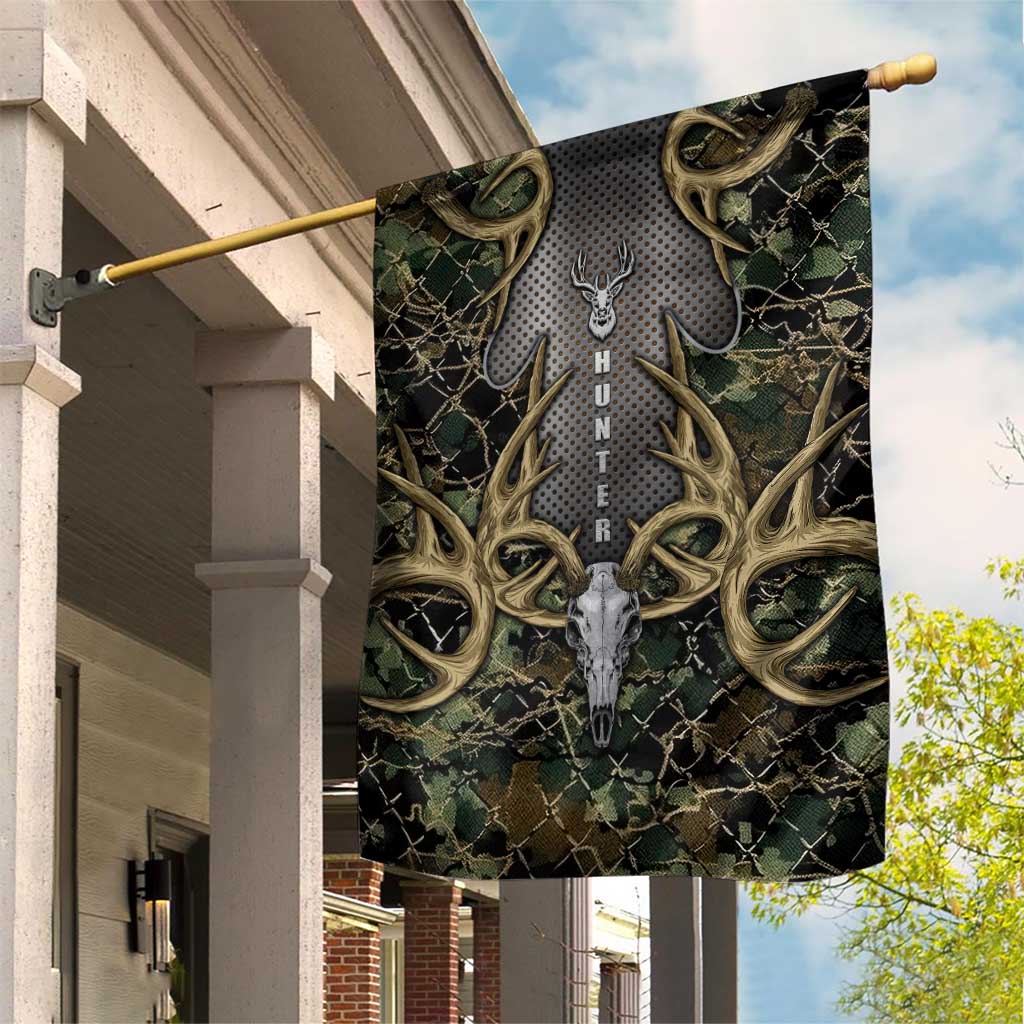 Skull Deer Hunting Camouflage Pattern Garden Flag Rustic Hunting Metal Mesh Background Art - Wonder Print Shop