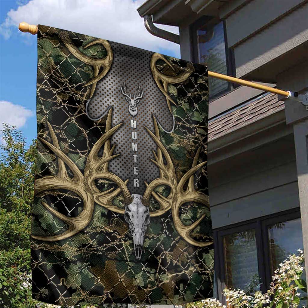 Skull Deer Hunting Camouflage Pattern Garden Flag Rustic Hunting Metal Mesh Background Art - Wonder Print Shop
