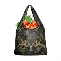 Skull Deer Hunting Camouflage Pattern Grocery Bag Rustic Hunting Metal Mesh Background Art - Wonder Print Shop