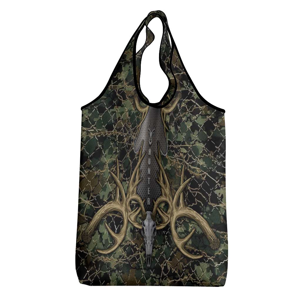 Skull Deer Hunting Camouflage Pattern Grocery Bag Rustic Hunting Metal Mesh Background Art - Wonder Print Shop