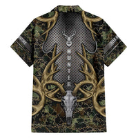 Skull Deer Hunting Camouflage Pattern Hawaiian Shirt Rustic Hunting Metal Mesh Background Art - Wonder Print Shop