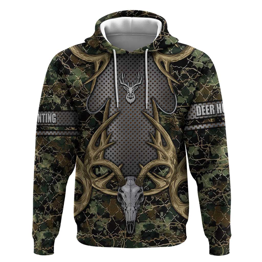Skull Deer Hunting Camouflage Pattern Hoodie Rustic Hunting Metal Mesh Background Art - Wonder Print Shop