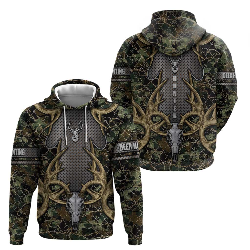 Skull Deer Hunting Camouflage Pattern Hoodie Rustic Hunting Metal Mesh Background Art - Wonder Print Shop