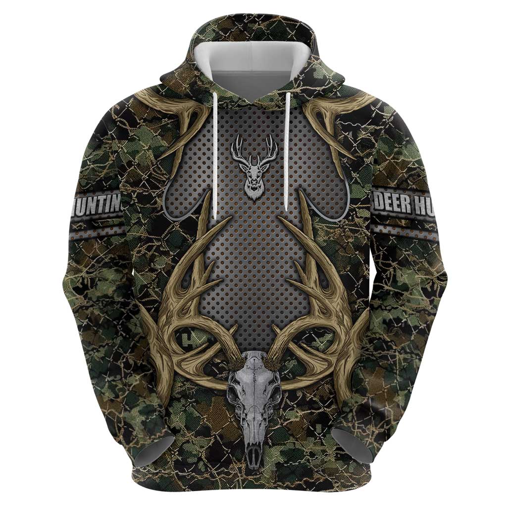 Skull Deer Hunting Camouflage Pattern Hoodie Rustic Hunting Metal Mesh Background Art - Wonder Print Shop