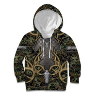 Skull Deer Hunting Camouflage Pattern Kid Hoodie Rustic Hunting Metal Mesh Background Art - Wonder Print Shop