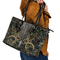 Skull Deer Hunting Camouflage Pattern Leather Tote Bag Rustic Hunting Metal Mesh Background Art - Wonder Print Shop