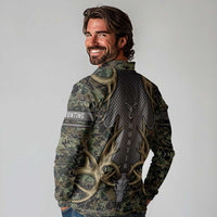 Skull Deer Hunting Camouflage Pattern Long Sleeve Polo Shirt Rustic Hunting Metal Mesh Background Art - Wonder Print Shop
