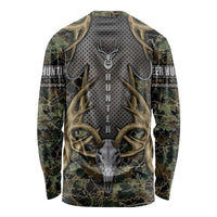Skull Deer Hunting Camouflage Pattern Long Sleeve Shirt Rustic Hunting Metal Mesh Background Art - Wonder Print Shop