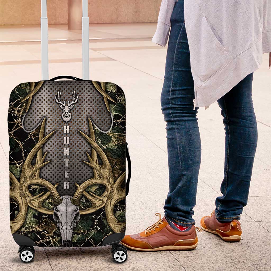 Skull Deer Hunting Camouflage Pattern Luggage Cover Rustic Hunting Metal Mesh Background Art - Wonder Print Shop