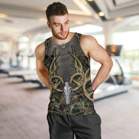 Skull Deer Hunting Camouflage Pattern Men Tank Top Rustic Hunting Metal Mesh Background Art - Wonder Print Shop