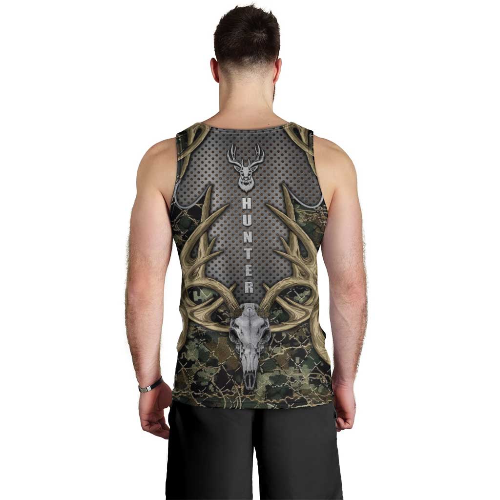 Skull Deer Hunting Camouflage Pattern Men Tank Top Rustic Hunting Metal Mesh Background Art - Wonder Print Shop